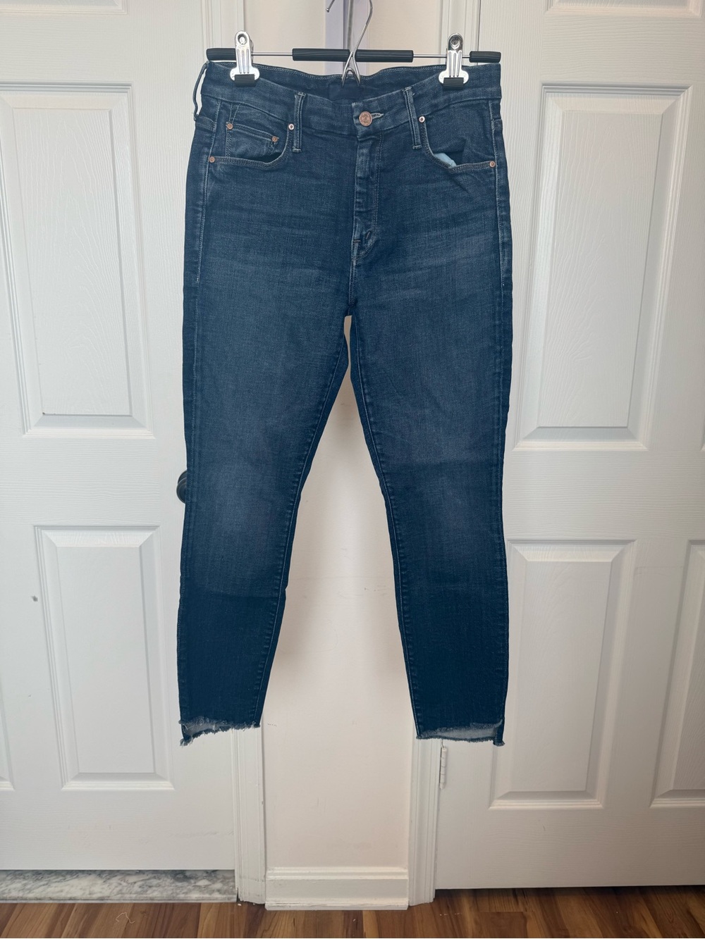 MOTHER The Looker Ankle Step Fray Jeans - Light Blue Interior